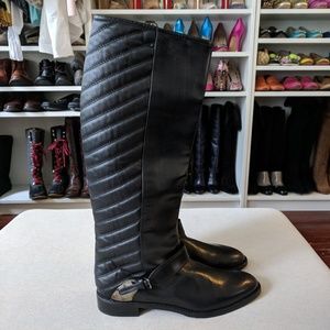 STUART WEITZMAN Black Leather Quilted Riding Boots